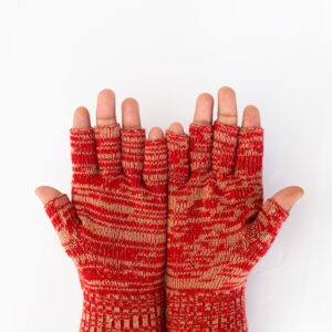 Woollen Gloves, Fingerless, Red Multicolour
