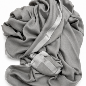 100% Cashmere Light Throw, Silver with Silk Border
