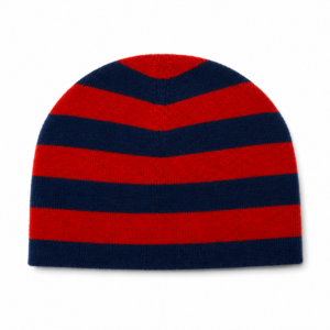 Baby Cap Red Striped - 100% Cashmere, Knitted, 6-12months