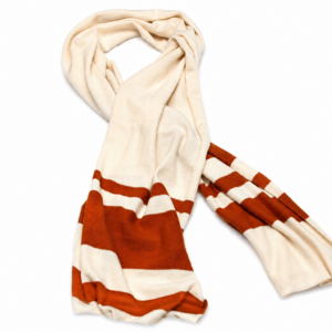 100% Cashmere Scarf, White Orange Striped
